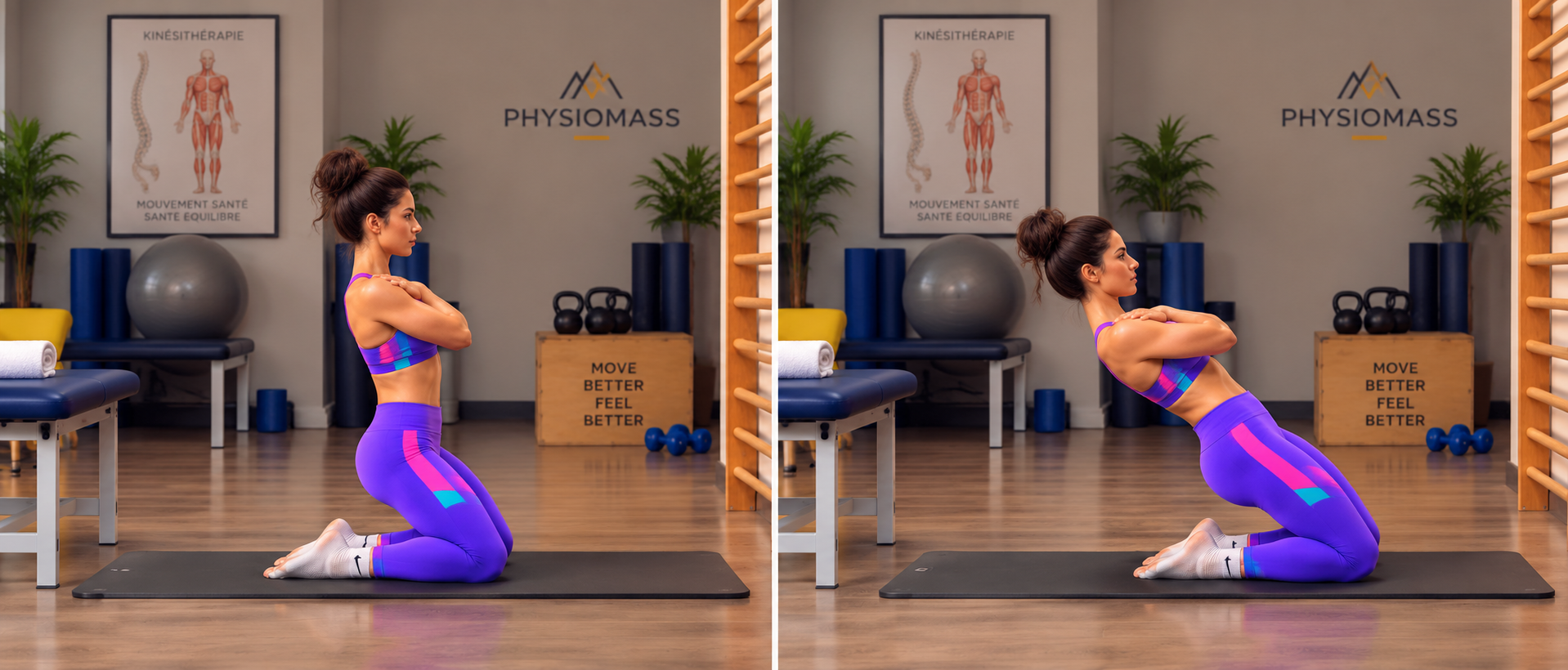 Reverse Nordic Curl — deux positions du mouvement