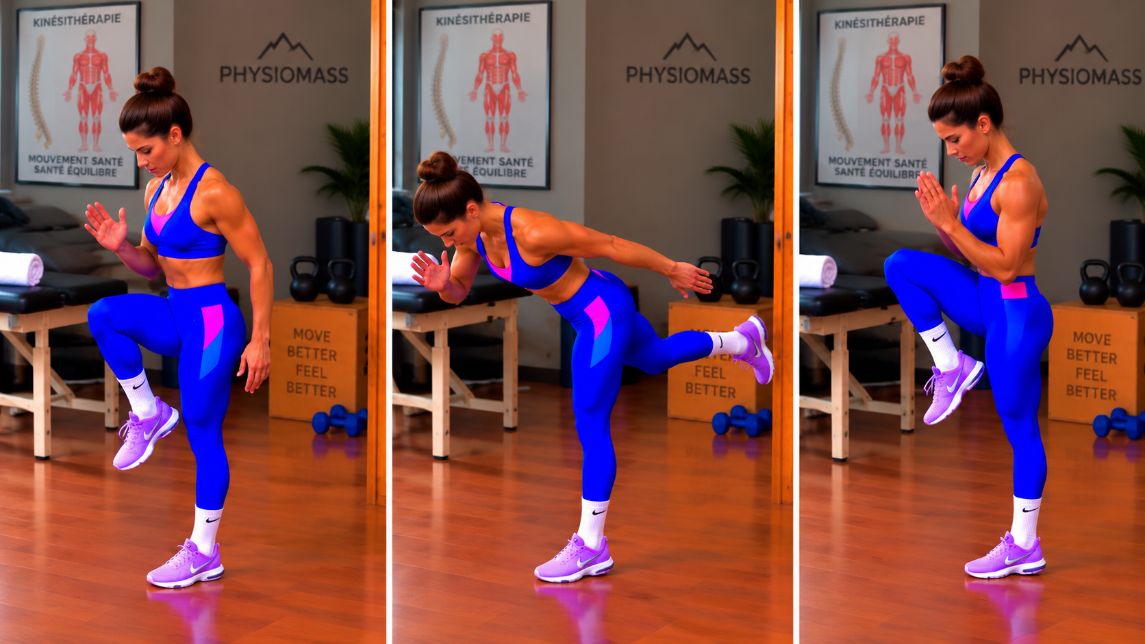 Single leg RDL + jumping kick — deux positions du mouvement
